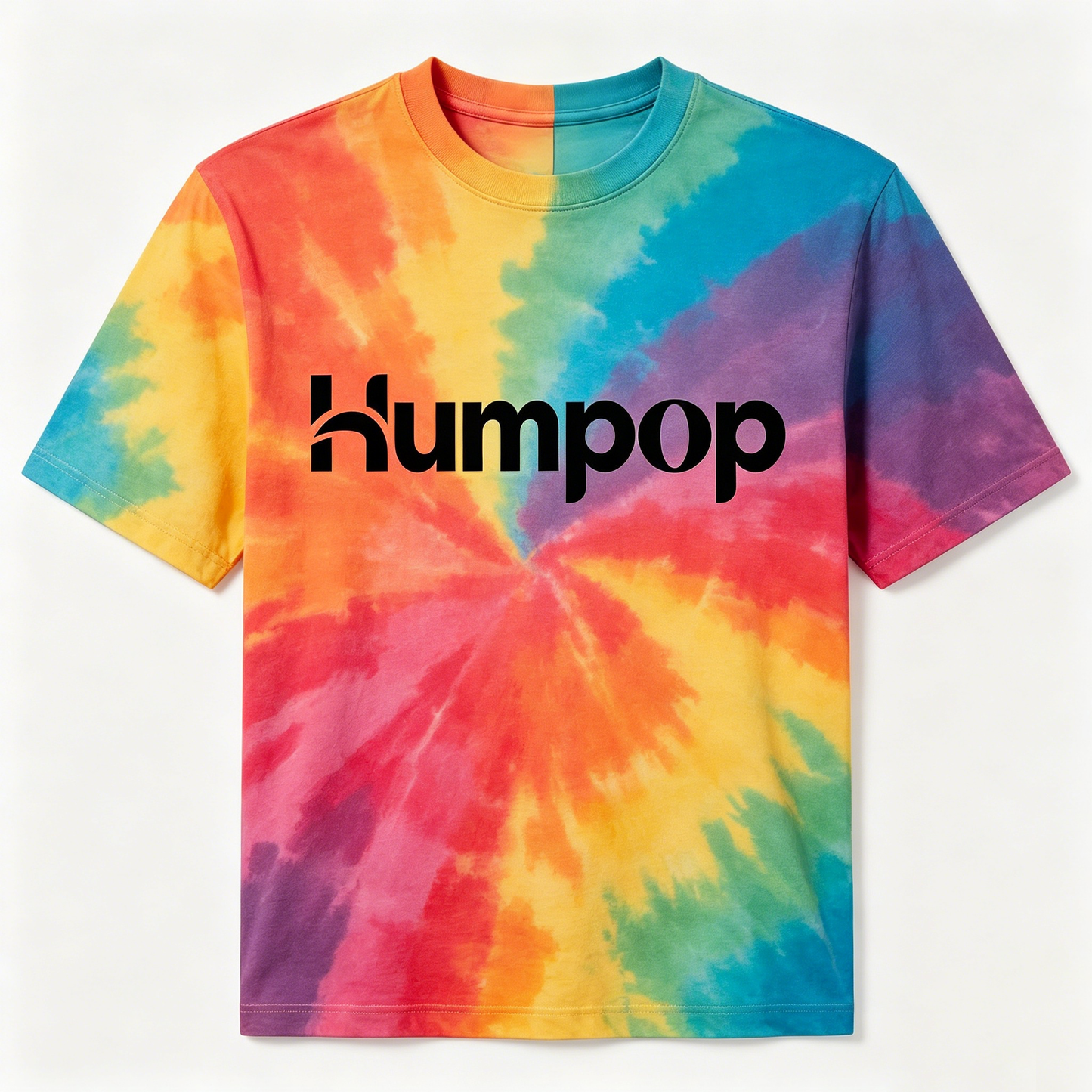 Humpop Tie-Dye Crewneck T-Shirt, Casual Short Sleeve Tee for Men, Multicolor Spiral Tie Dye, Loose Fit, Streetwear Style, Summer Everyday Wear