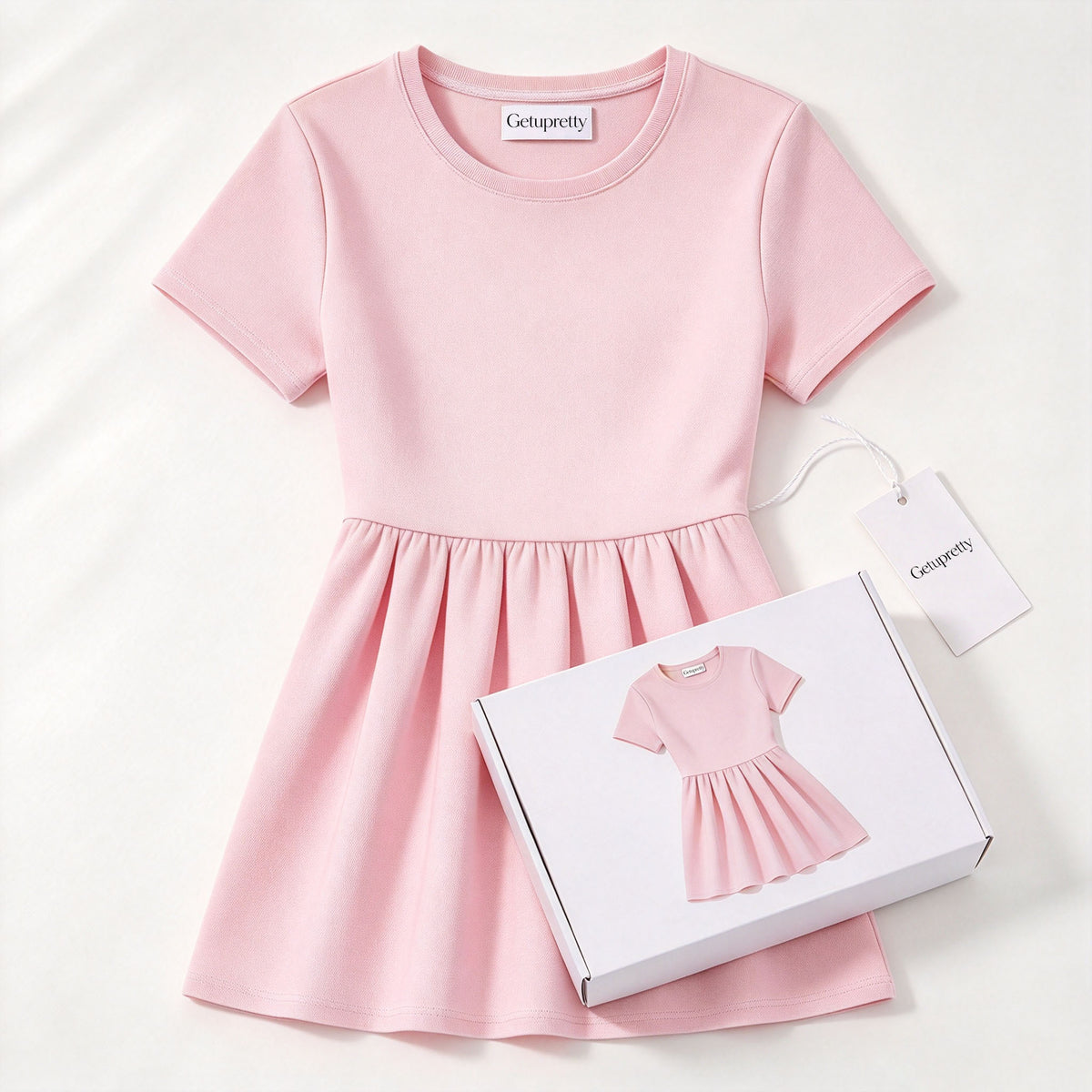 Getupretty Girls Short Sleeve Pleated Dress, Crew Neck A‑Line Casual Sundress, Soft Lightweight Kids Play Dress for Daily Holiday Party Outfit