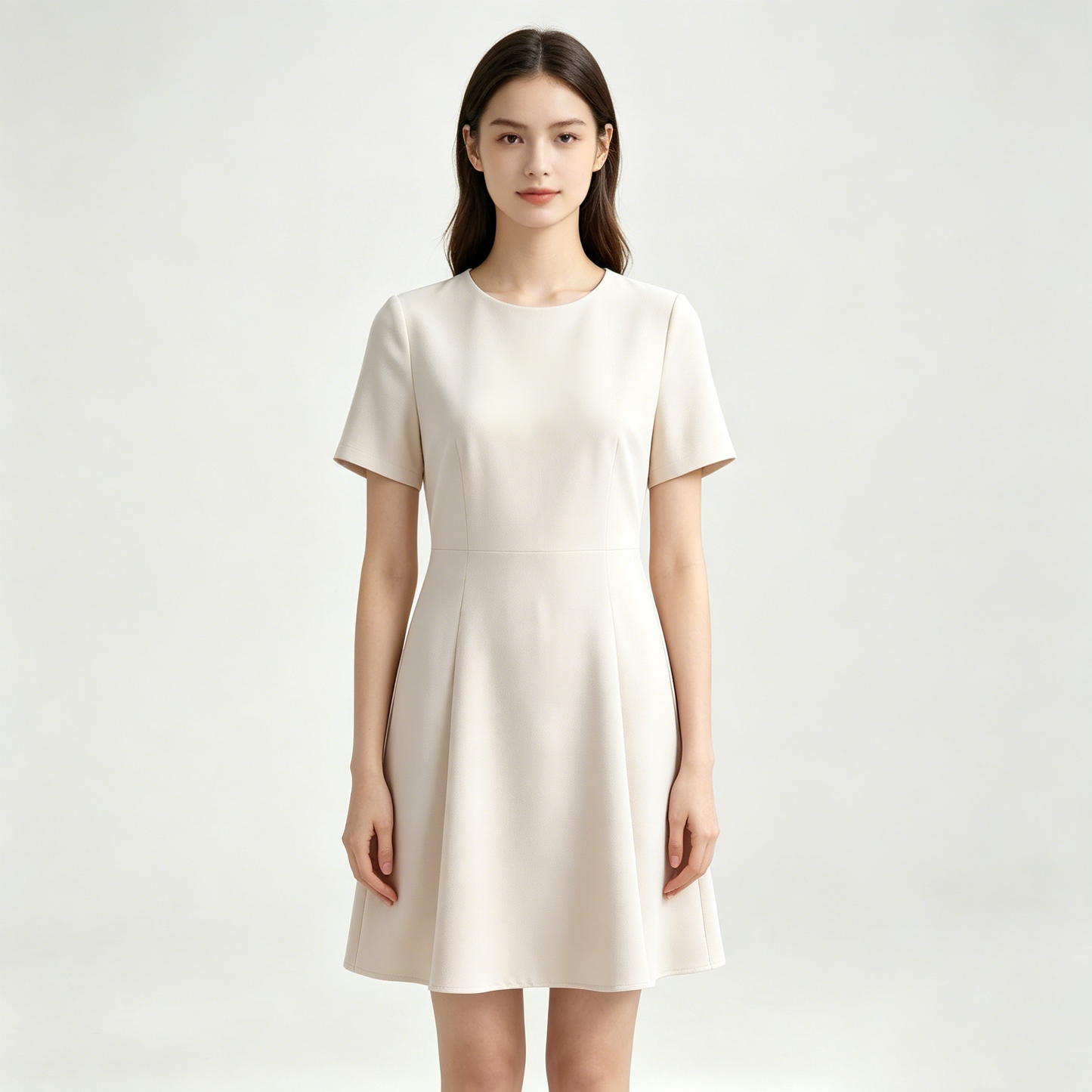 Dreamtalk Women Round Neck Short Sleeve A-Line Mini Dress, Elegant Office Work Business Casual Dress, Soft Wrinkle Resistant Flared Skirt Dress for Daily Interview Dating