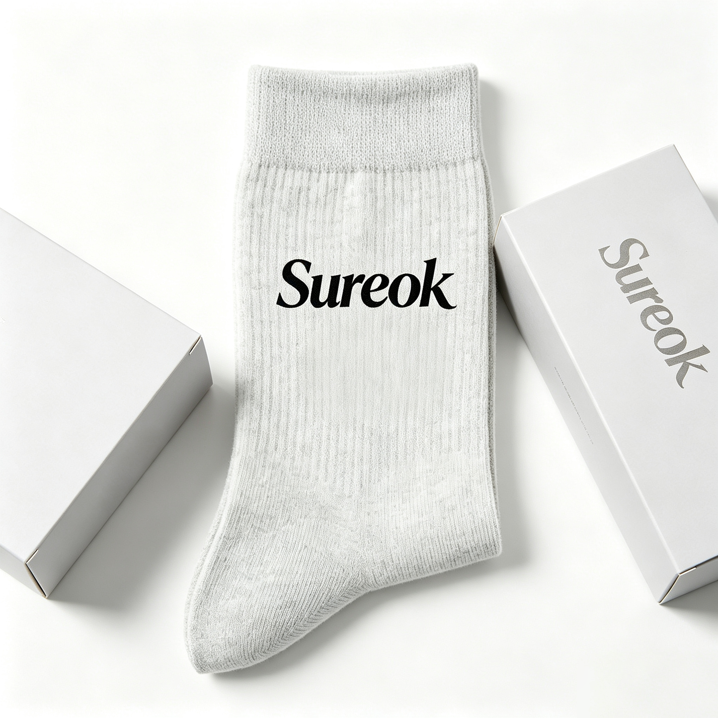 Sureok Men’s Light Heather Gray Ribbed Crew Socks, Soft Breathable Cotton Mid Calf Socks, Stretch Non Slip Casual Athletic Daily Work Socks Gift Box Set