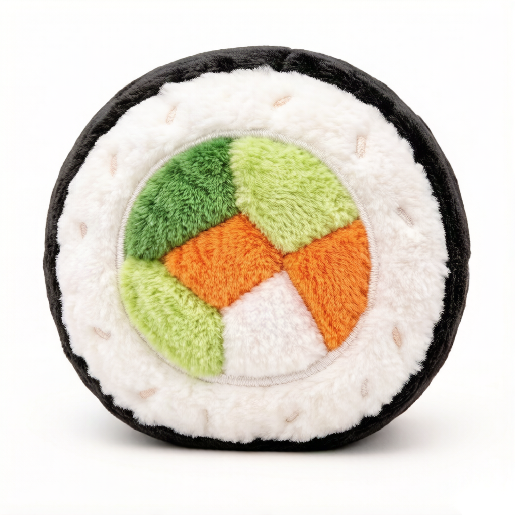 P PETCITY Sushi Roll Plush Dog Toy, Interactive Squeaky Pet Chew Toy, Cute Soft Stuffed Food Shape Toy for Small Medium Large Dogs, Durable Teething Relief Puppy Toy