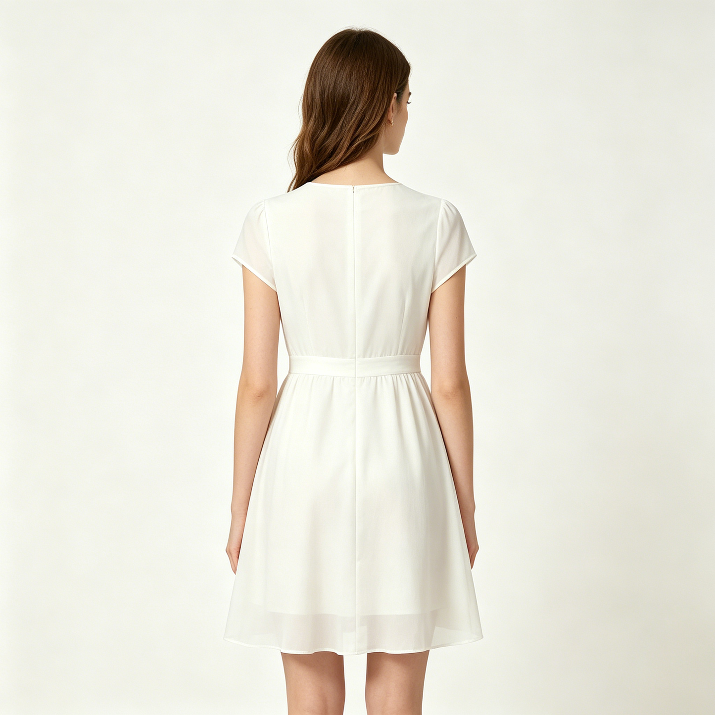 Matterose Women White Cap Sleeve Chiffon Mini Dress High Waist Flowy Summer Casual A-Line Dress
