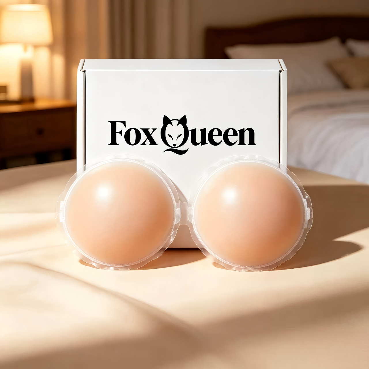 FoxQueen Reusable Silicone Nipple Covers, Adhesive Pasties for Women, Invisible & Waterproof Breast Petals for Brasless Outfits, Beige