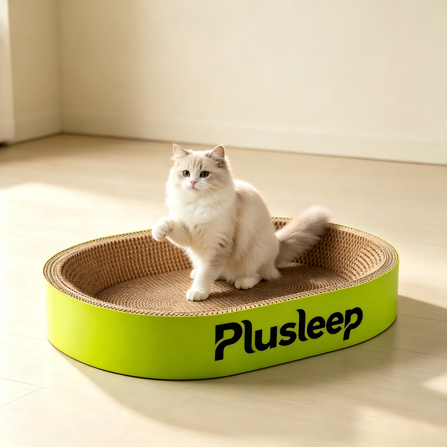 Plusleep Oval Cat Scratcher Bed, Corrugated Cardboard Cat Scratching Pad, Durable Cat Scratcher Lounge, Recyclable Kitty Scratch Bed for Indoor Cats, Protect Furniture