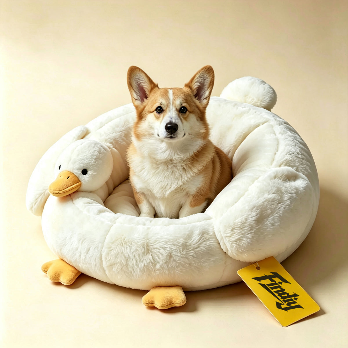 Findiy Cute Duck‑Shaped Dog Bed, Soft Plush Round Pet Bed, Warm Cozy Sleeping Sofa for Small Medium Dogs & Cats, Washable