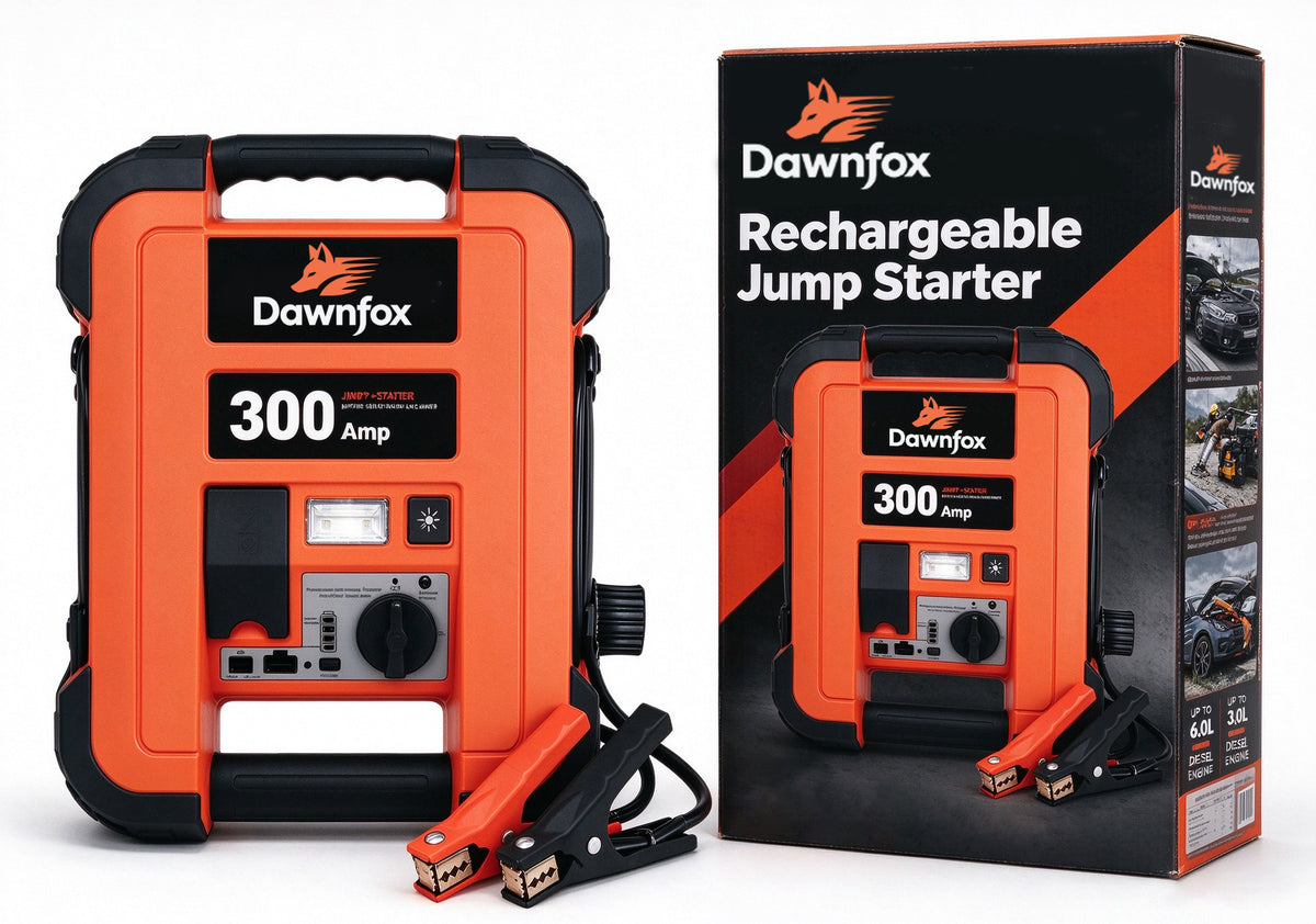 Dawnfox 300 Amp Rechargeable Car Jump Starter, Portable Heavy Duty Battery Booster Pack with LED Light, USB Charging Port for 12V Gas & Diesel Vehicles