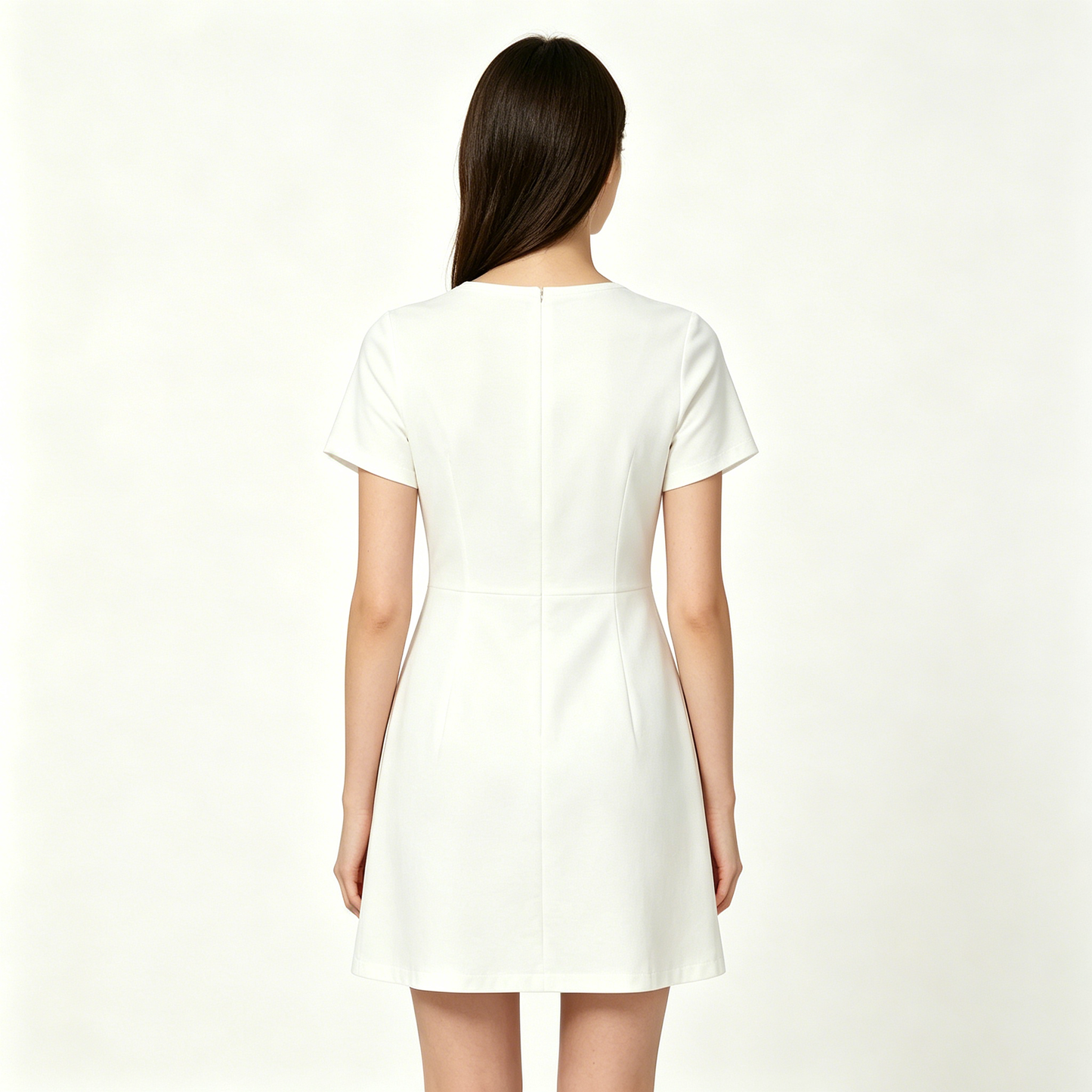 Fivehour Women’s Short Sleeve Crew Neck Mini Dress, Slim Fit A-Line Casual Mini Dress, Soft Wrinkle Resistant White Mini Dress for Daily Office Street Outfit