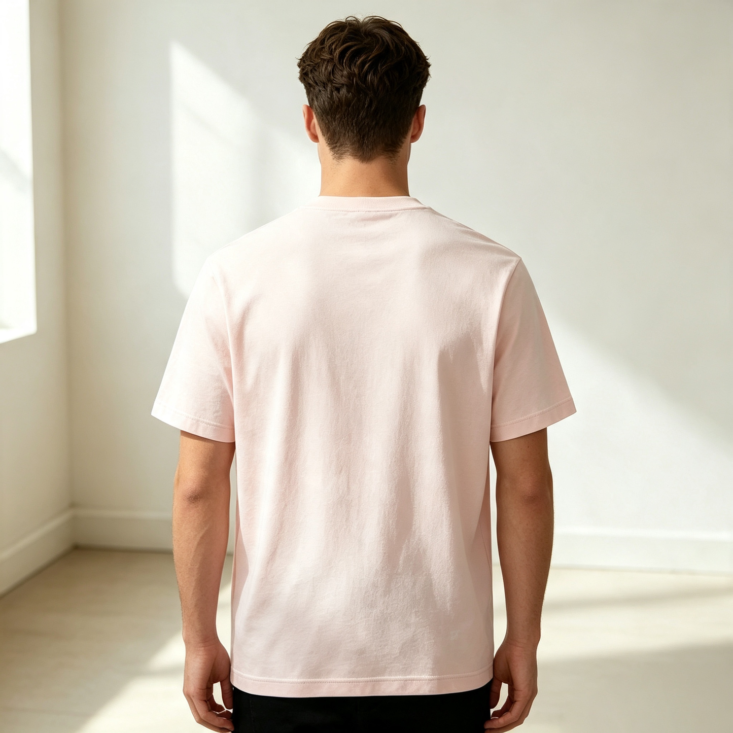 Reefstnoe Blush Pink Crew Neck Short Sleeve T-Shirt for Men, Loose Fit Soft Cotton Basic Minimalist Casual Everyday Top