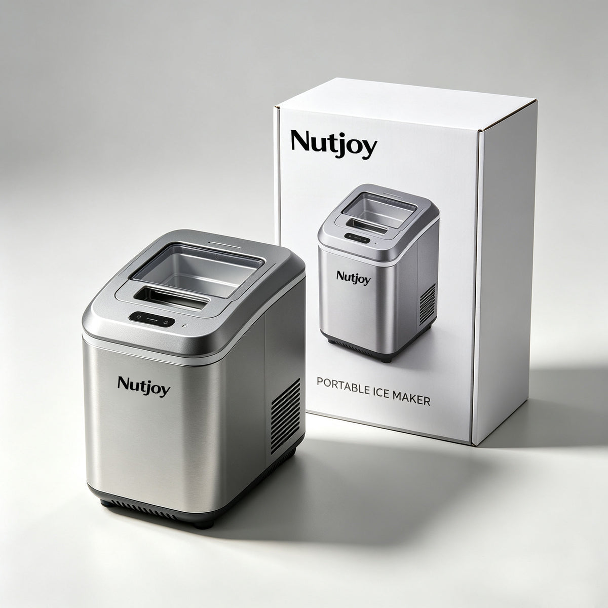 Nutjoy Countertop Ice Maker Machine, Portable Self‑Cleaning Ice Cube Maker, Compact Stainless‑Steel Ice Machine for Home, Kitchen, Office & Party