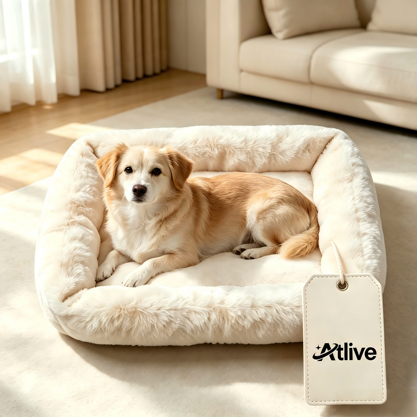 Atlive Fluffy Dog Bed, Soft Plush Rectangle Pet Cushion Bed, Anti-Slip Warm Pet Sleeping Mat, Washable Cozy Pet Nest for Small Medium Dogs & Indoor Cats
