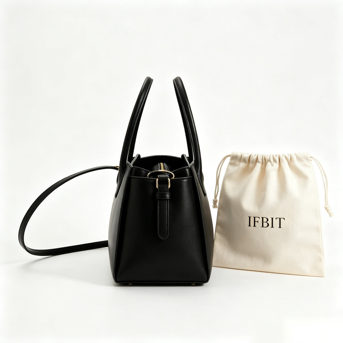 IFBIT Women’s Classic Top Handle Tote Handbag, Convertible Crossbody Shoulder Purse, Anti-Smudging Solid Black Structured Handbag, Versatile Daily Work & Dating Ladies Handbag with Dust Bag