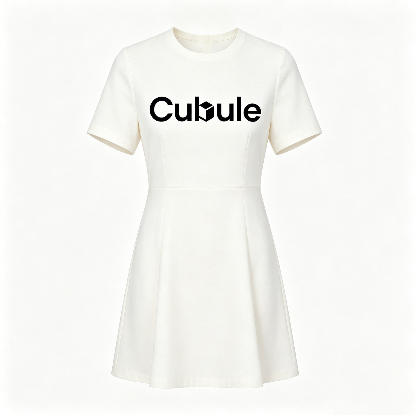 Cubule Women White Short Sleeve A-Line Mini Dress Soft Stretch Casual Skater Dress
