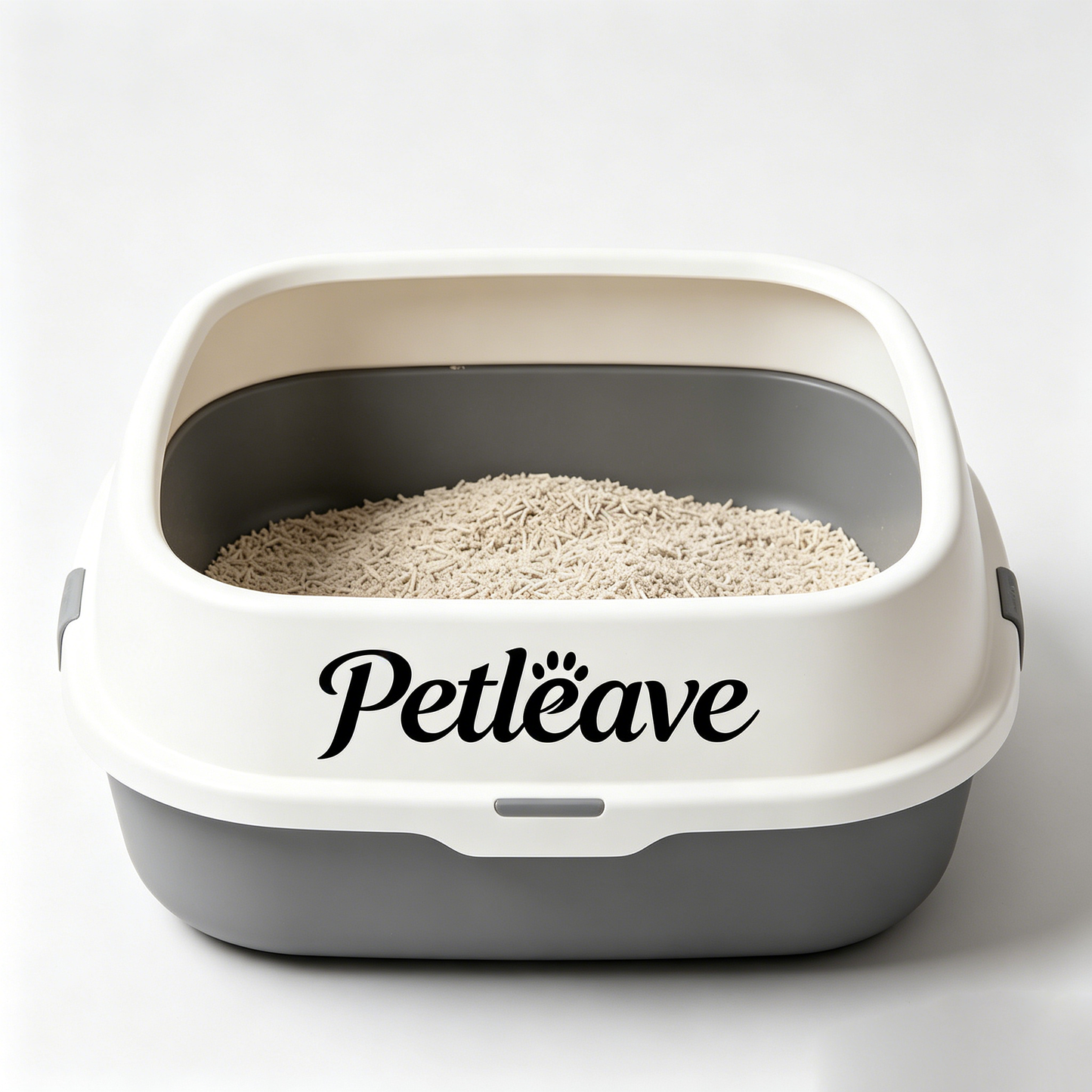 Petleave Open Top Cat Litter Box with High Sides, Spacious & Anti-Splatter Kitty Litter Pan, Easy to Clean, Gray & White