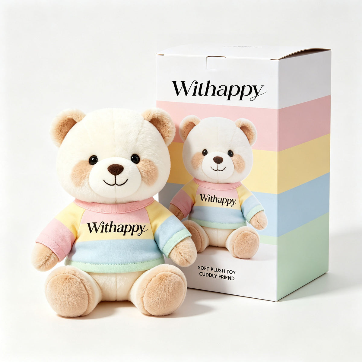 Withappy Cute Teddy Bear Plush Toy, Soft Stuffed Animal Bear with Colorful Striped Shirt, Gift Boxed Plush Doll for Kids & Adults