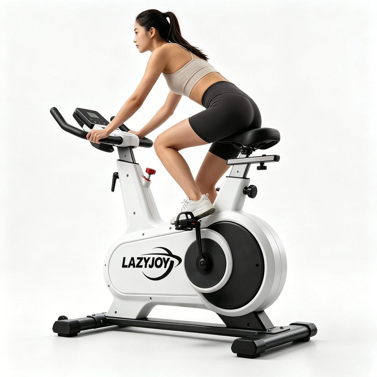 LAZYJOY Magnetic Stationary Exercise Bike, Silent Indoor Cycling Spin Bike with LCD Monitor, Adjustable Seat & Resistance, Home Cardio Workout Fitness Bicycle for Gym Office