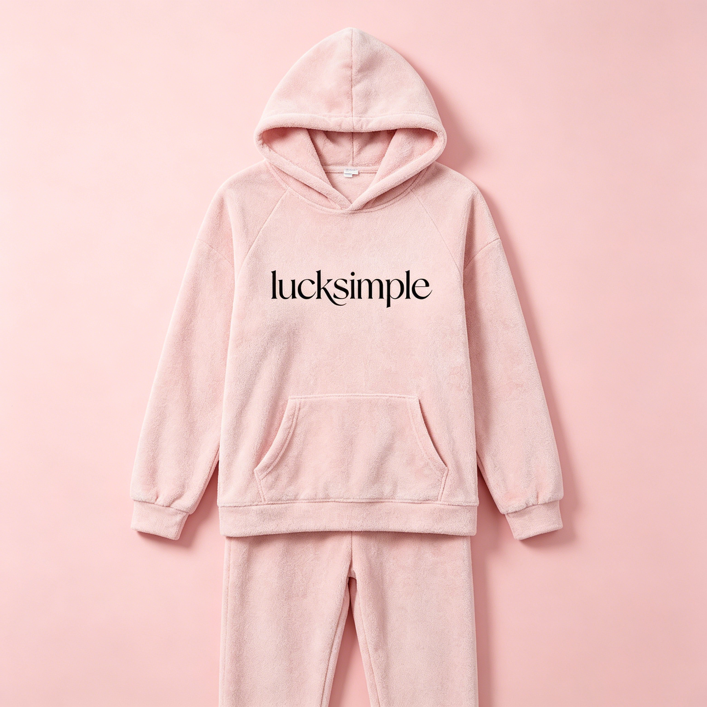 lucksimple Women's Fleece Hoodie Pajama Set, Soft Cozy Loungewear, Long Sleeve Hooded Sweatshirt & Pants Sleepwear, Warm Plush 2-Piece Outfit for Fall Winter