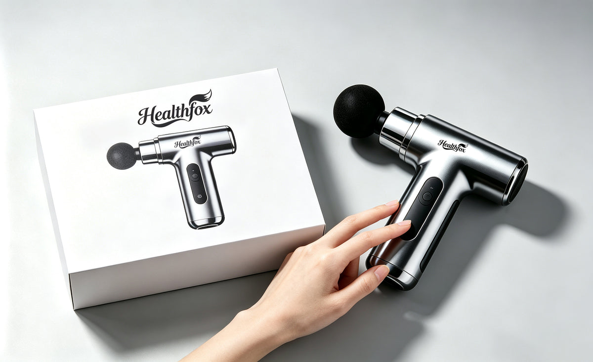 Healthfox Massage Gun, Portable Deep Tissue Electric Massage Therapy Gun for Muscle Pain Relief, Rechargeable Handheld Massager for Gym Workout & Home Use