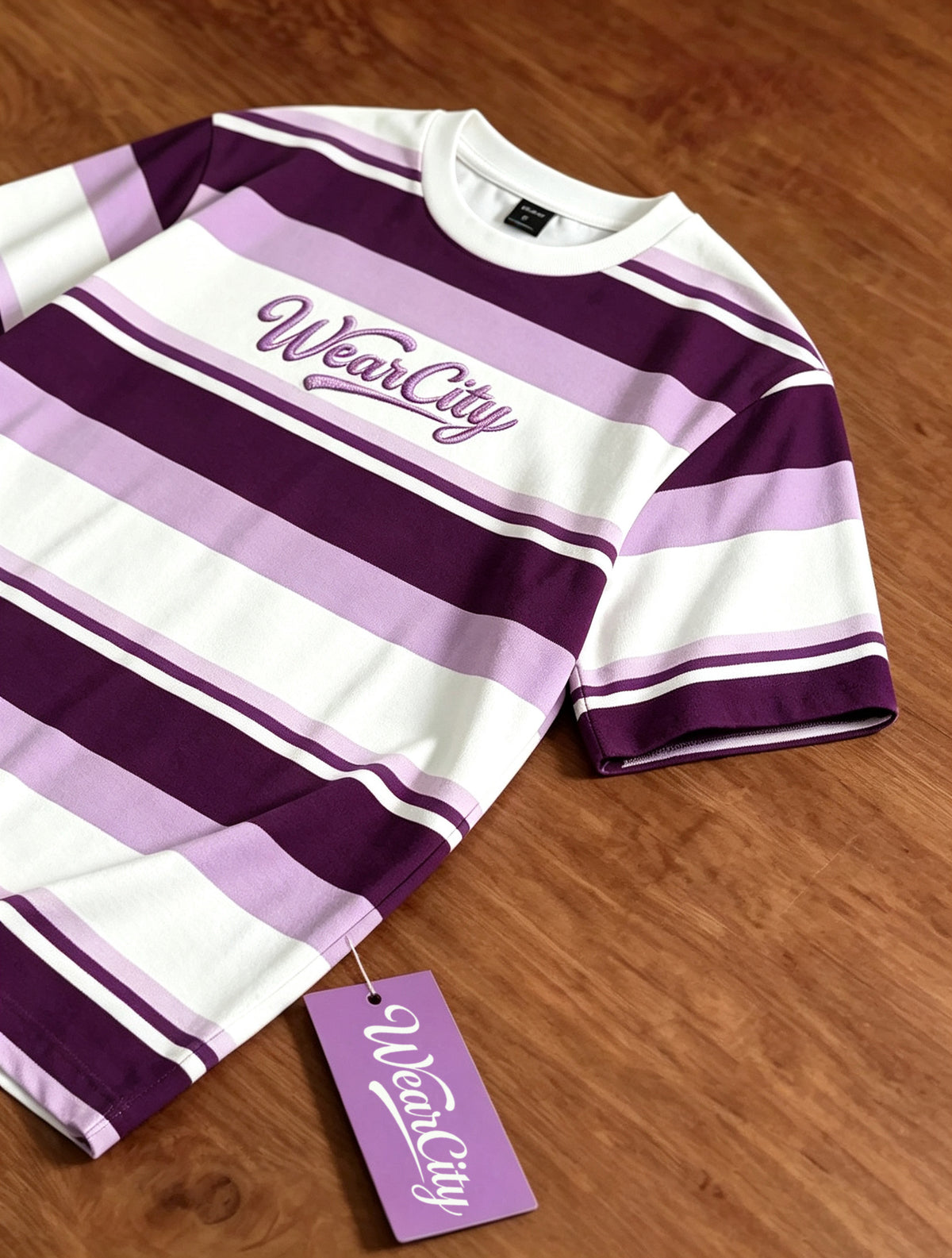 WearCity Striped Short Sleeve T-Shirt, Men Women Crew Neck Tee with Embroidery Letter, Casual Loose Fit Color Block Stripe T Shirt for Summer Daily Wear