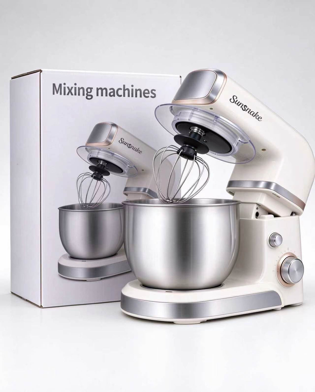 Sunsnake Stand Mixer, Electric Mixing Machines with Stainless Steel Bowl, Multi Speed Tilt-Head Food Mixer with Whisk for Baking Cake Dough