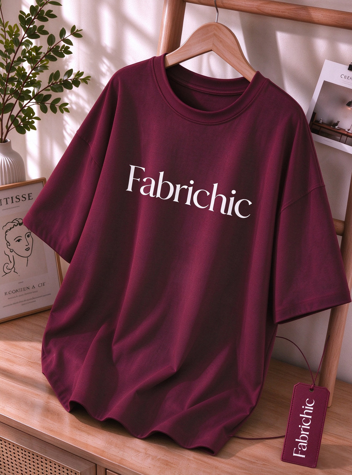 Fabrichic Women's Oversized Crew Neck T-Shirt, Loose Short Sleeve Casual Tee, Soft Breathable Basic Top for Daily Wear