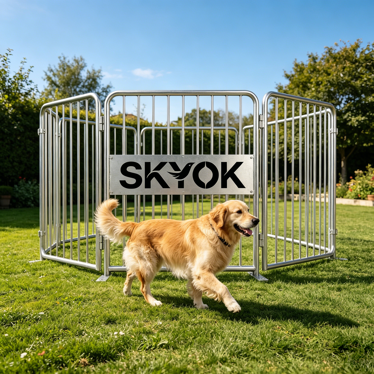 SKYOK Heavy Duty Metal Dog Playpen, Foldable Stainless Steel Pet Exercise Fence, Indoor & Outdoor Puppy Dog Barrier Guard Rails, No Assembly Required, Anti-Rust Pet Kennel for Large Medium Small Dogs