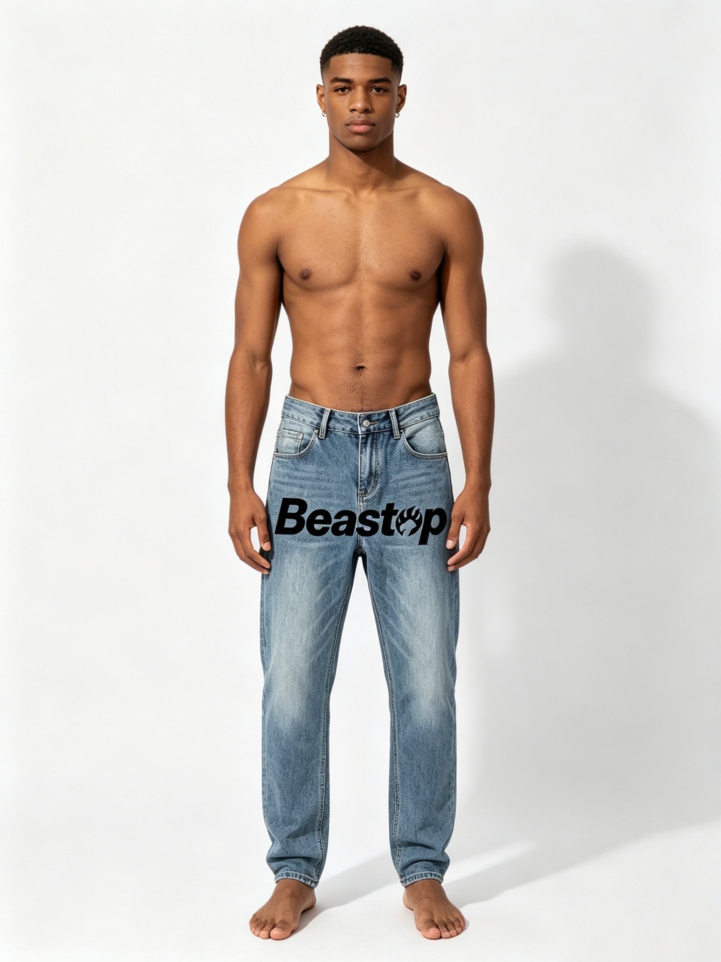 【Beastop Light Wash Straight Leg Jeans】—— Timeless Denim Staple with Bold Street Style