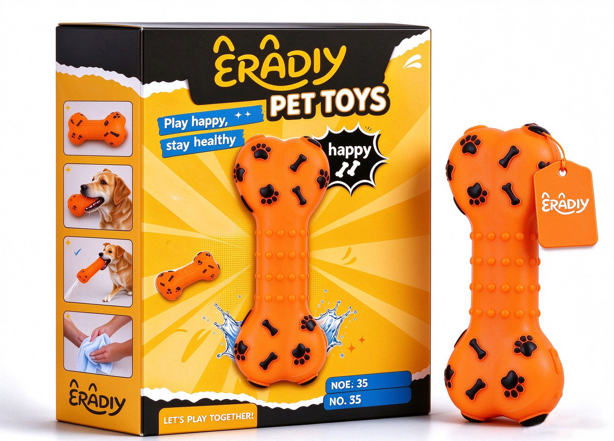 ERADIY Dog Chew Toys, Durable Rubber Bone Shaped Dog Toy for Teeth Cleaning, Squeaky Interactive Pet Toy for Medium Large Dogs