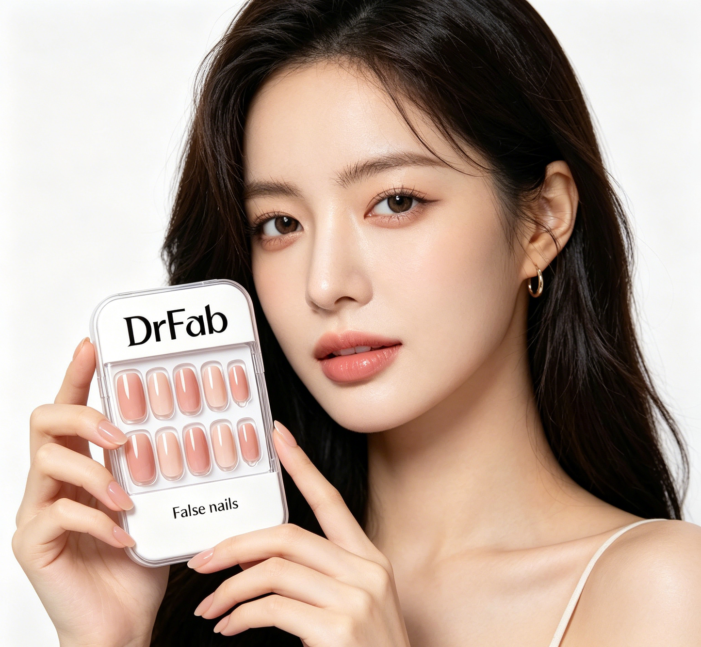 DrFab Nude Gradient Press On Nails, Short Oval Glossy False Nails, Natural Reusable Stick On Nail Kit for Daily Office Wedding Manicure