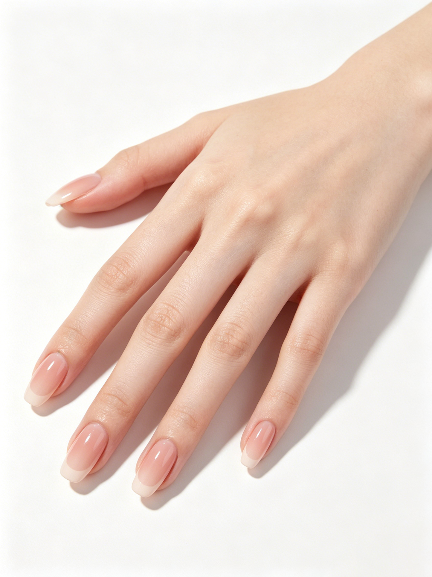 GeneGift Nude French Tip Press On False Nails, Medium Square Gradient Fake Nail Kit, Reusable Glossy Full Cover Nail Tips for Daily Office Wedding DIY Manicure