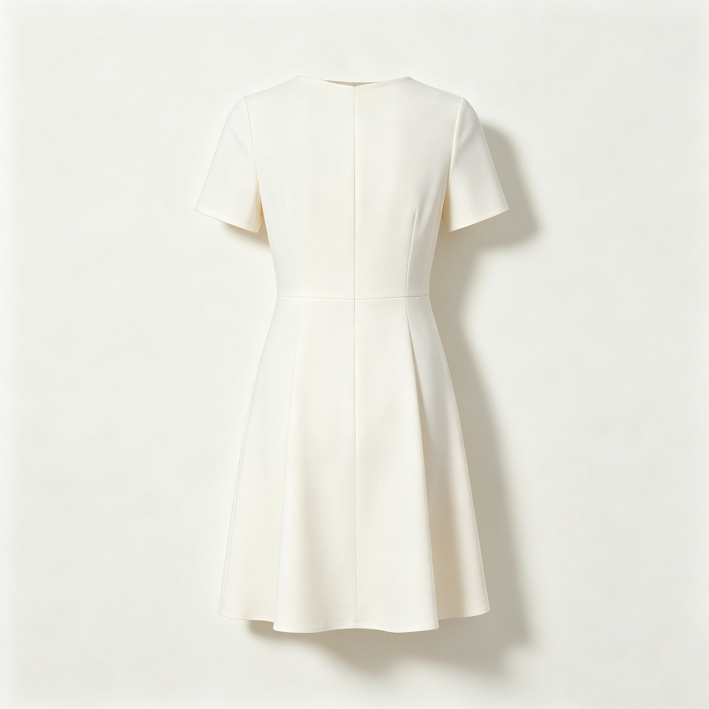 LuckCradle Women's Crew Neck Short Sleeve Flare Mini Dress, Solid Cream‑White Waist‑Fit A‑Line Formal Casual Short Dress
