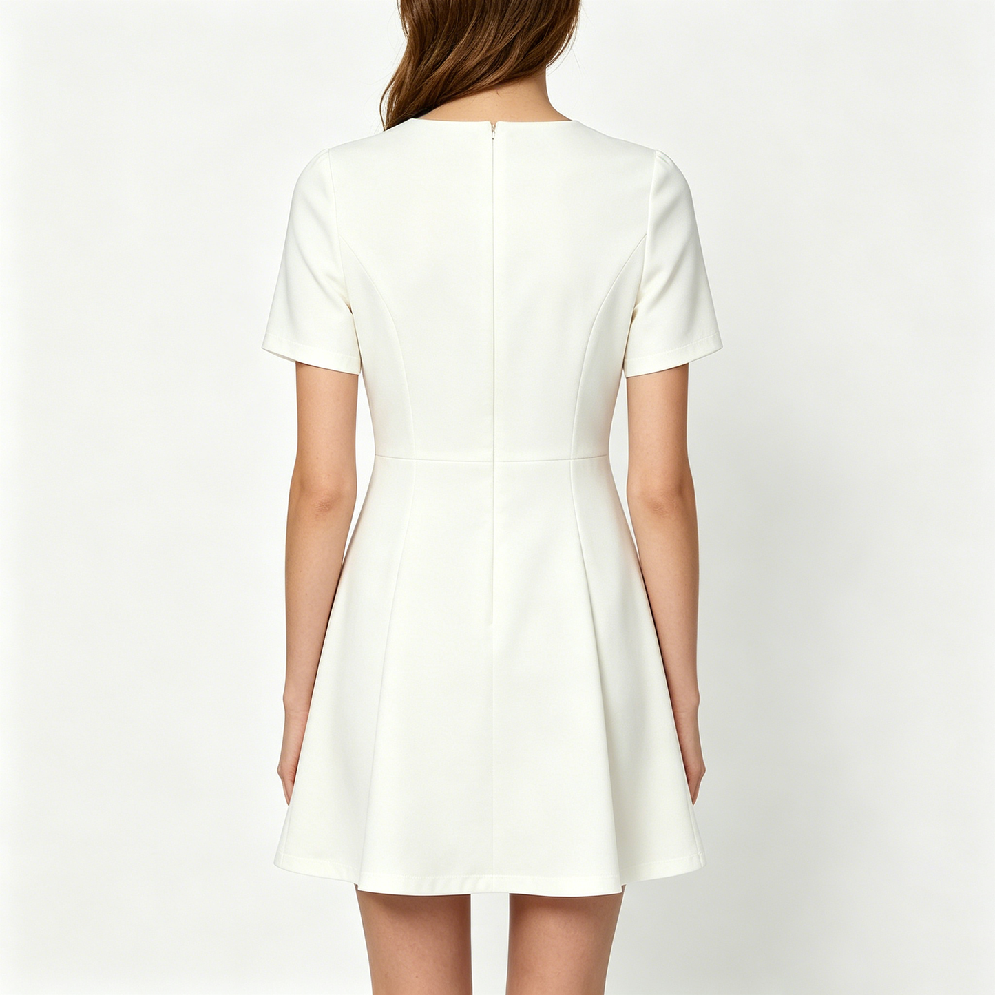 Spclove Women's Round Neck Short Sleeve A-Line Mini Dress, Solid White Flared Swing Dress, Casual Summer Wedding Guest Short Dress