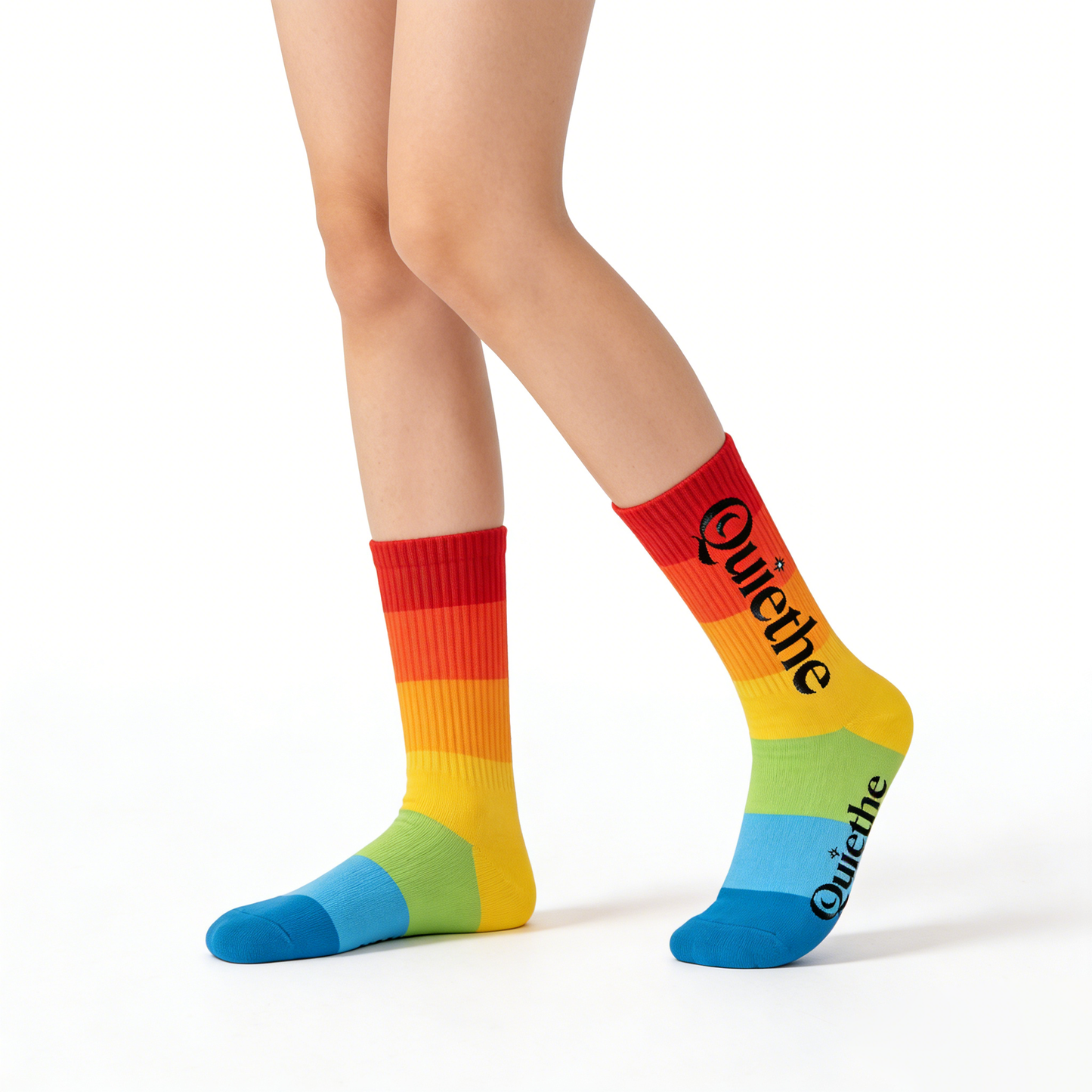 【Quiethe Rainbow Gradient Mid-Calf Socks】—— Vibrant Style & All-Day Comfort