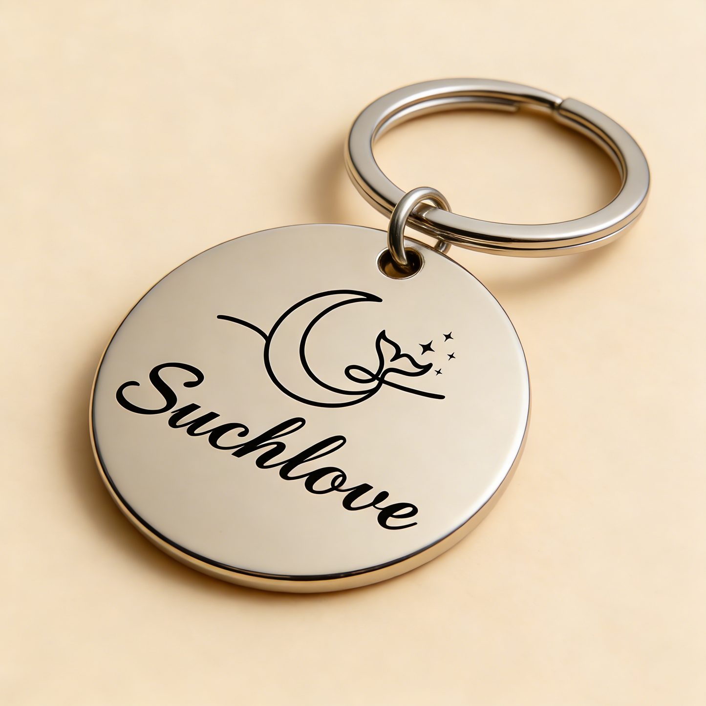 Suchlove Moon & Whale Tail Double-Sided Round Keychain (Luxury Sentimental Collection)