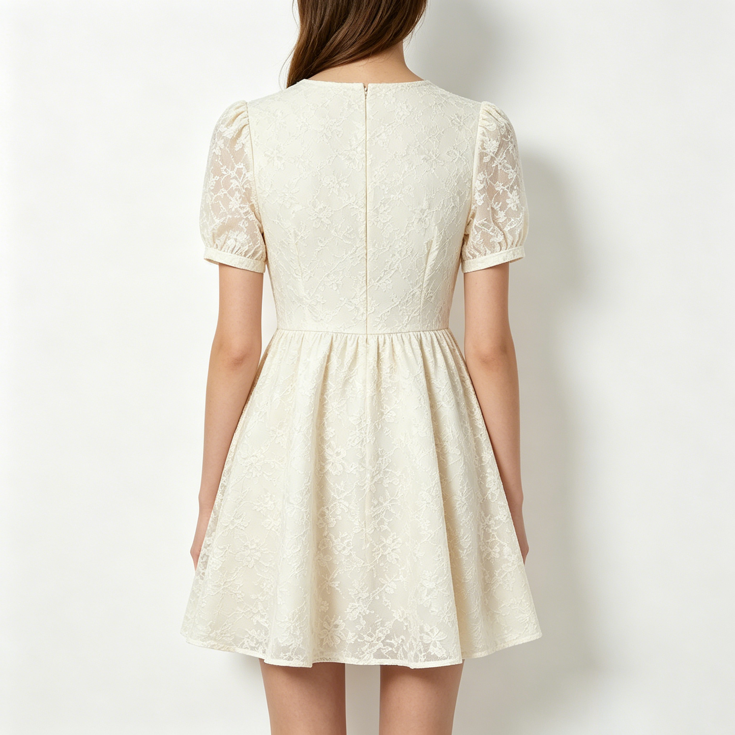 【Roseflow Floral Lace Puff Sleeve Dress】—— Sweet Romantic Outfit Merging Lace Texture & Brand Style