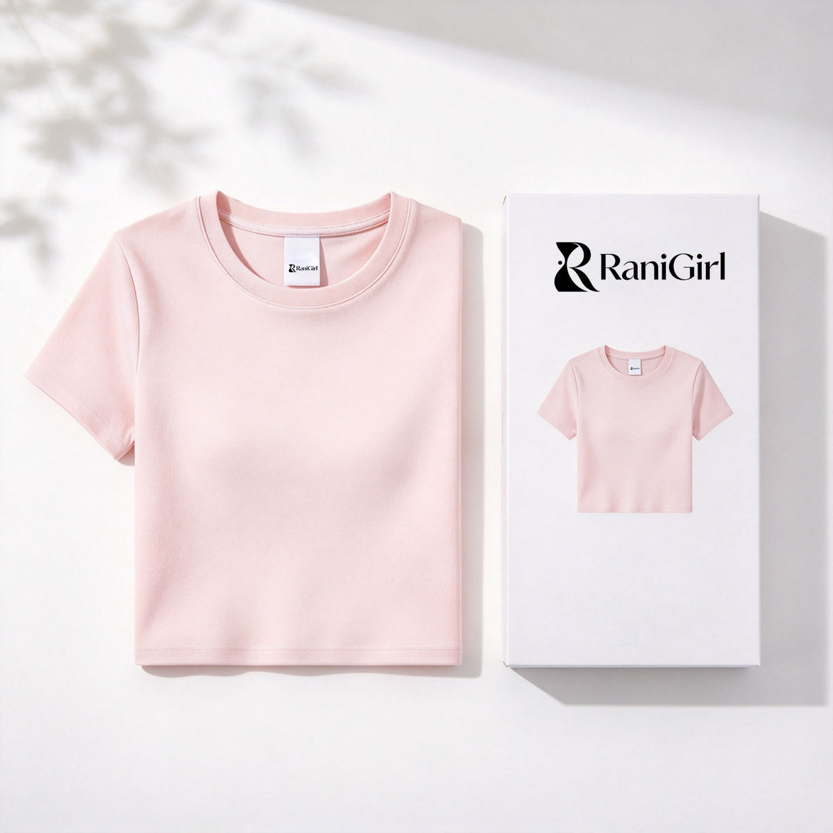 RaniGirl Women's Crew Neck Short Sleeve T-Shirt, Slim Fit Cropped Casual Tee, Soft Stretchy Basic T-Shirts for Women Daily Outfits