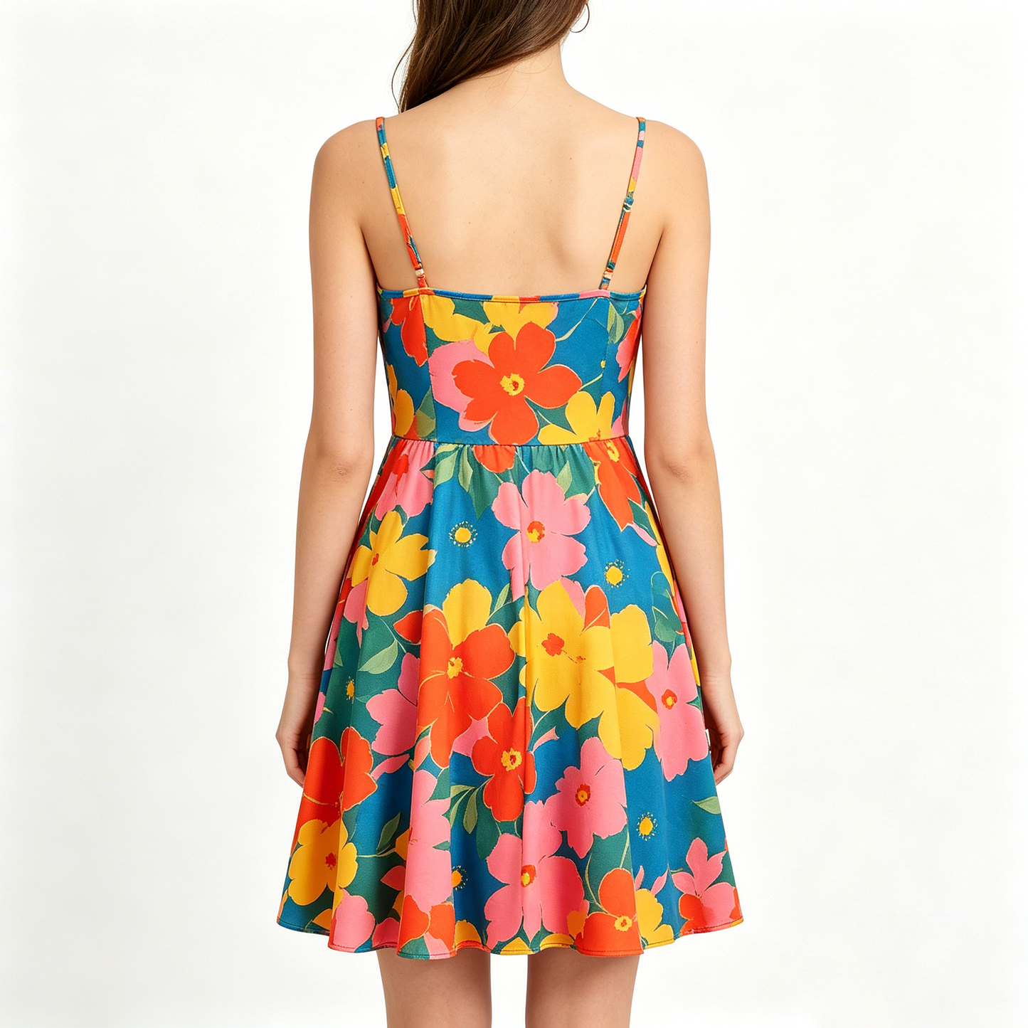 lovefavor Floral Print Cami Dress, Women’s Summer Spaghetti Strap A-Line Swing Mini Dress, Casual Beach Sundress