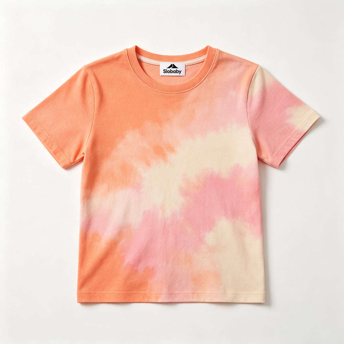 Slobaby Kids Tie Dye Short Sleeve T-Shirt, Soft Crew Neck Casual Tee, Orange Pink Cloud Gradient Summer Top for Boys Girls Daily Wear