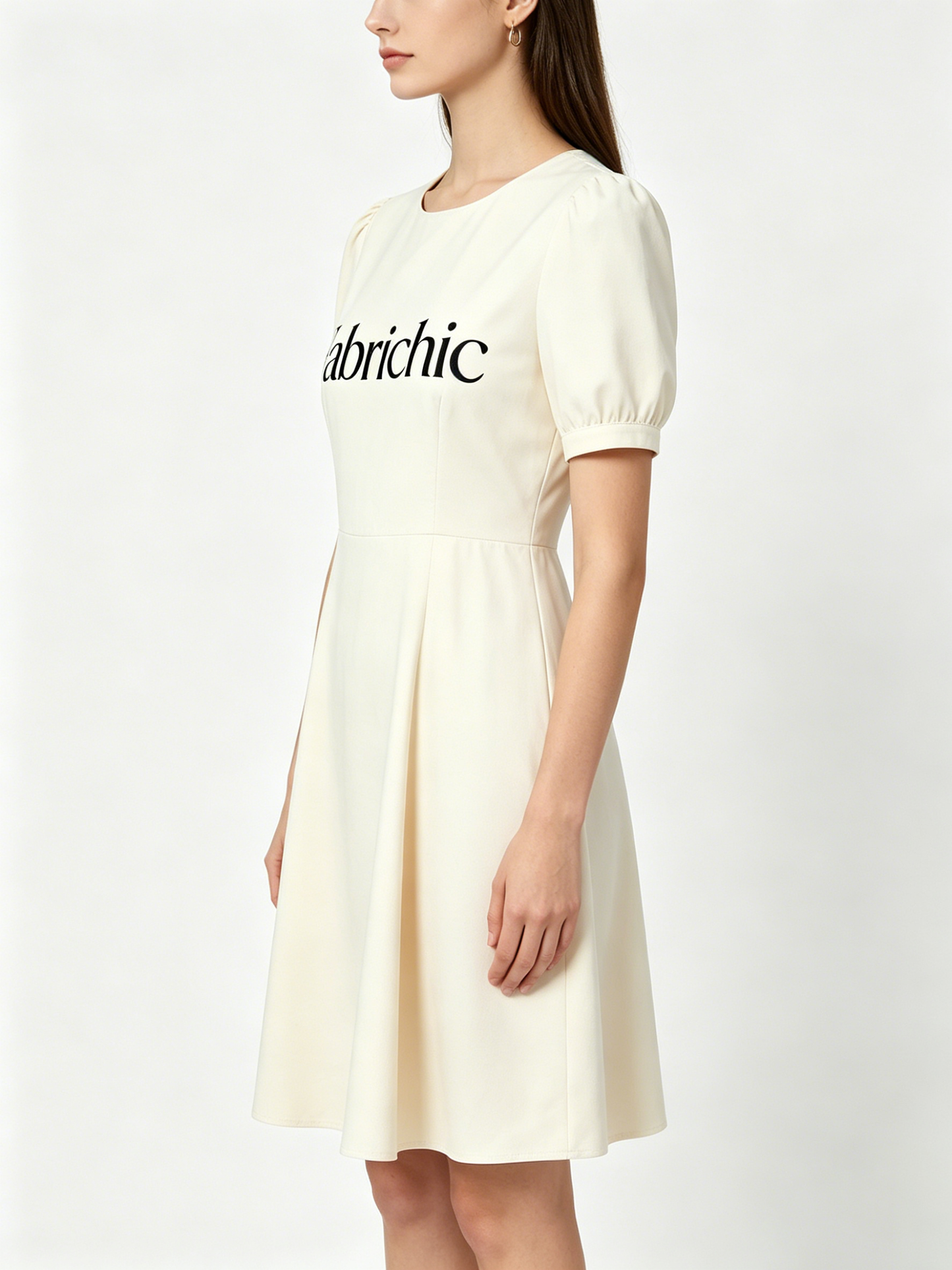 【Fabrichic Cream White Puff Sleeve Dress】—— Elegant & Timeless Wardrobe Staple