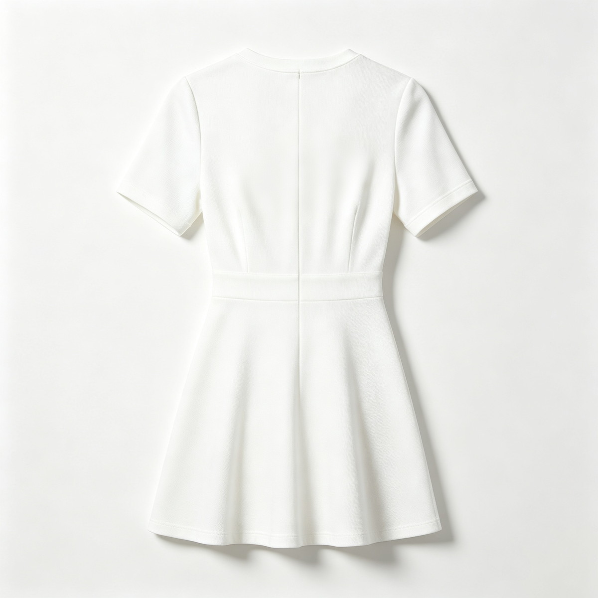 Reignstar Elegant Crew Neck Mini Dress for Women, Short‑Sleeve Waist‑Defined Flared Skater Dress Casual Outfit