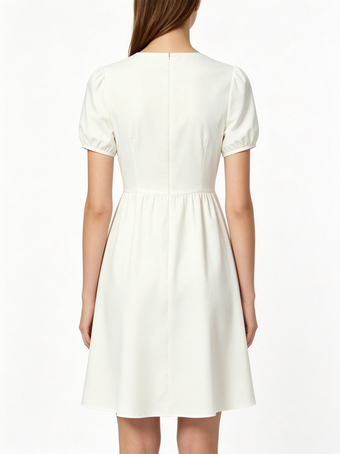 Monthlight Women's Puff Short Sleeve A-Line Dress, Round Neck Flared Swing Mini Dress, Casual Summer Wedding Guest White Dress