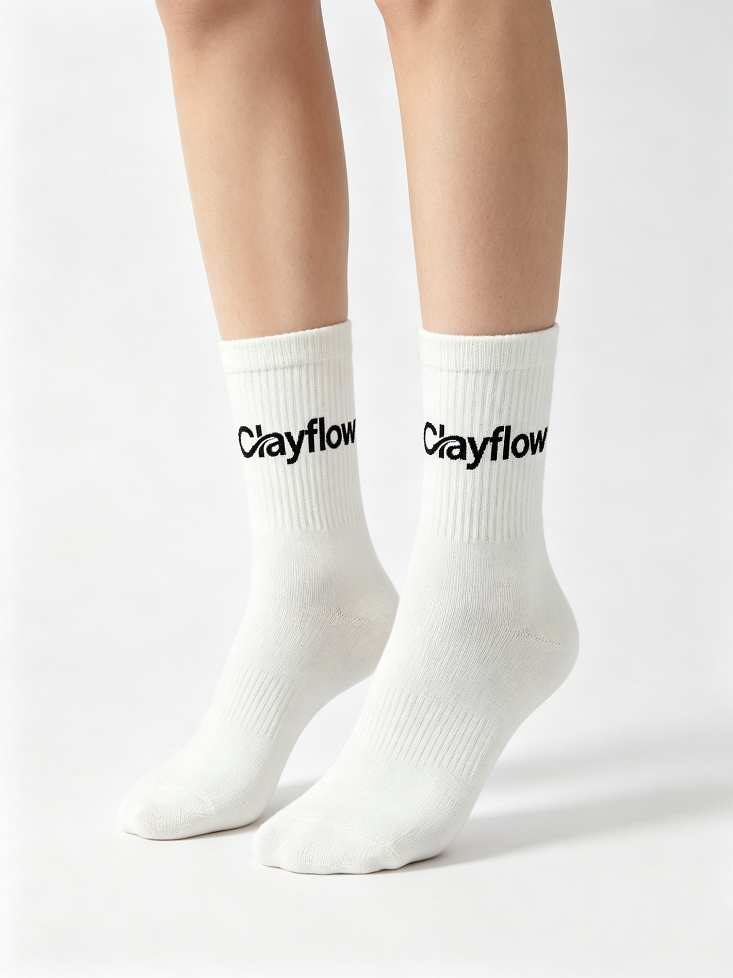 Clayflow Socks, 5 Pairs, Breathable Cotton Athletic Socks, Non-Slip, Cushioned Sole, White Casual Crew Socks for Men & Women