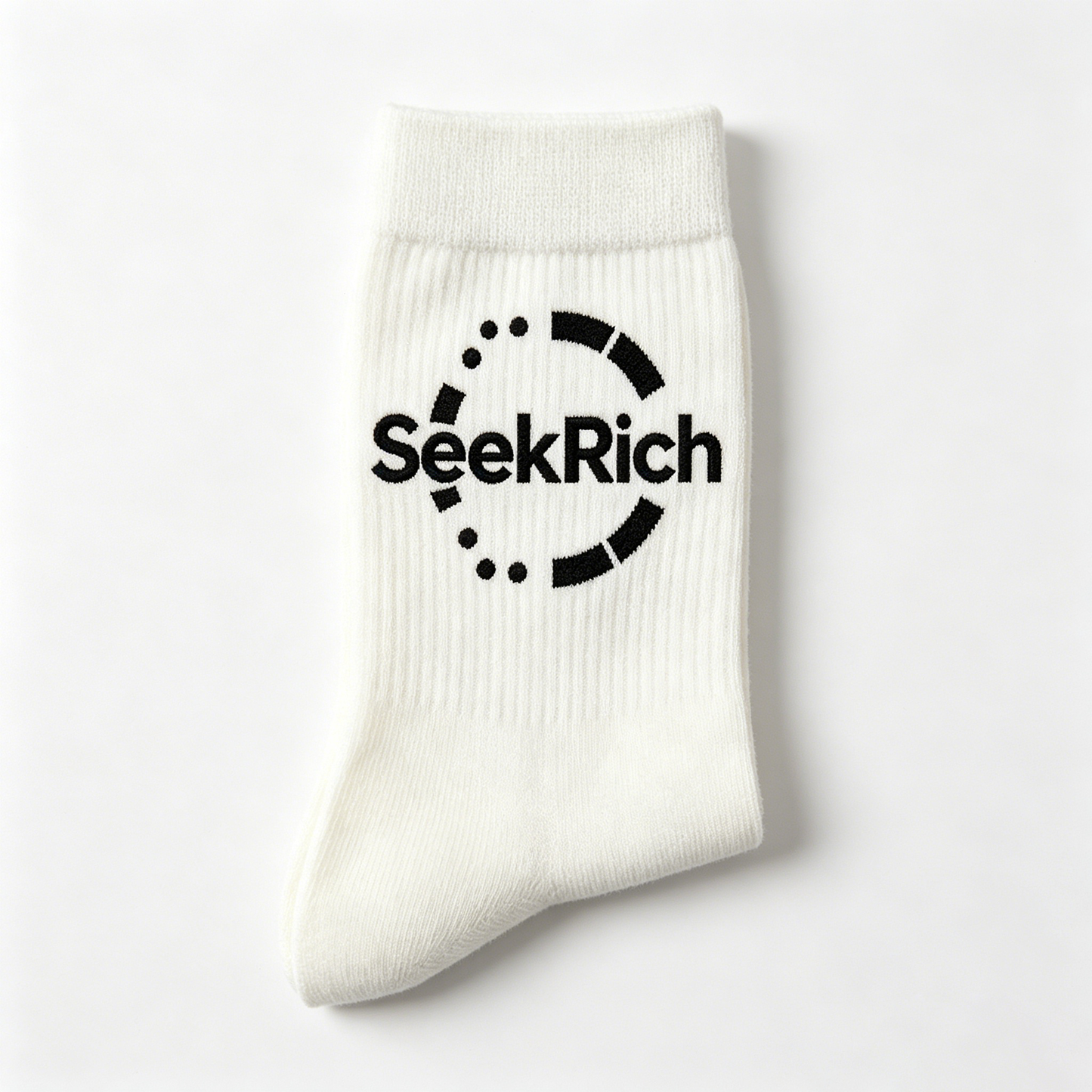 SeekRich Crew Socks for Men Women - Classic White Cotton Mid-Calf Socks with Black Logo Print, Breathable Casual Streetwear Socks for Everyday Wear