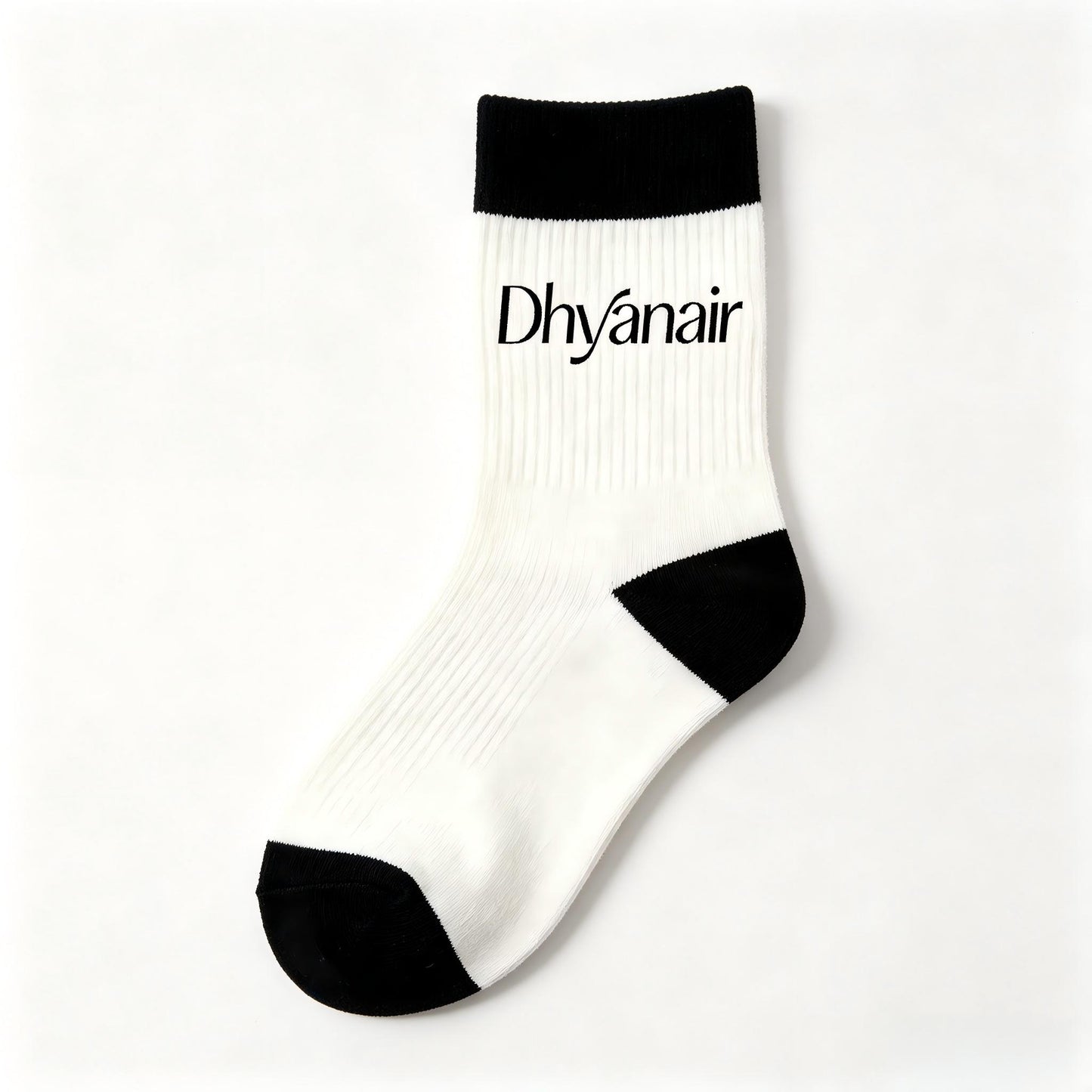 Dhyanaire Black White Color Block Crew Socks, Ribbed Soft Cotton Casual Socks, Letter Print Fashion Streetwear Athletic Socks for Men Women Daily Wear Gift Box
