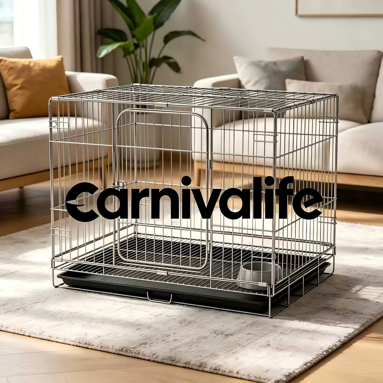 Carnivalife oldable Metal Dog Crate, Double-Door Pet Kennel with Removable Tray, Secure Lock & Heavy-Duty Wire Cage for Small/Medium Dogs, Indoor & Outdoor Use