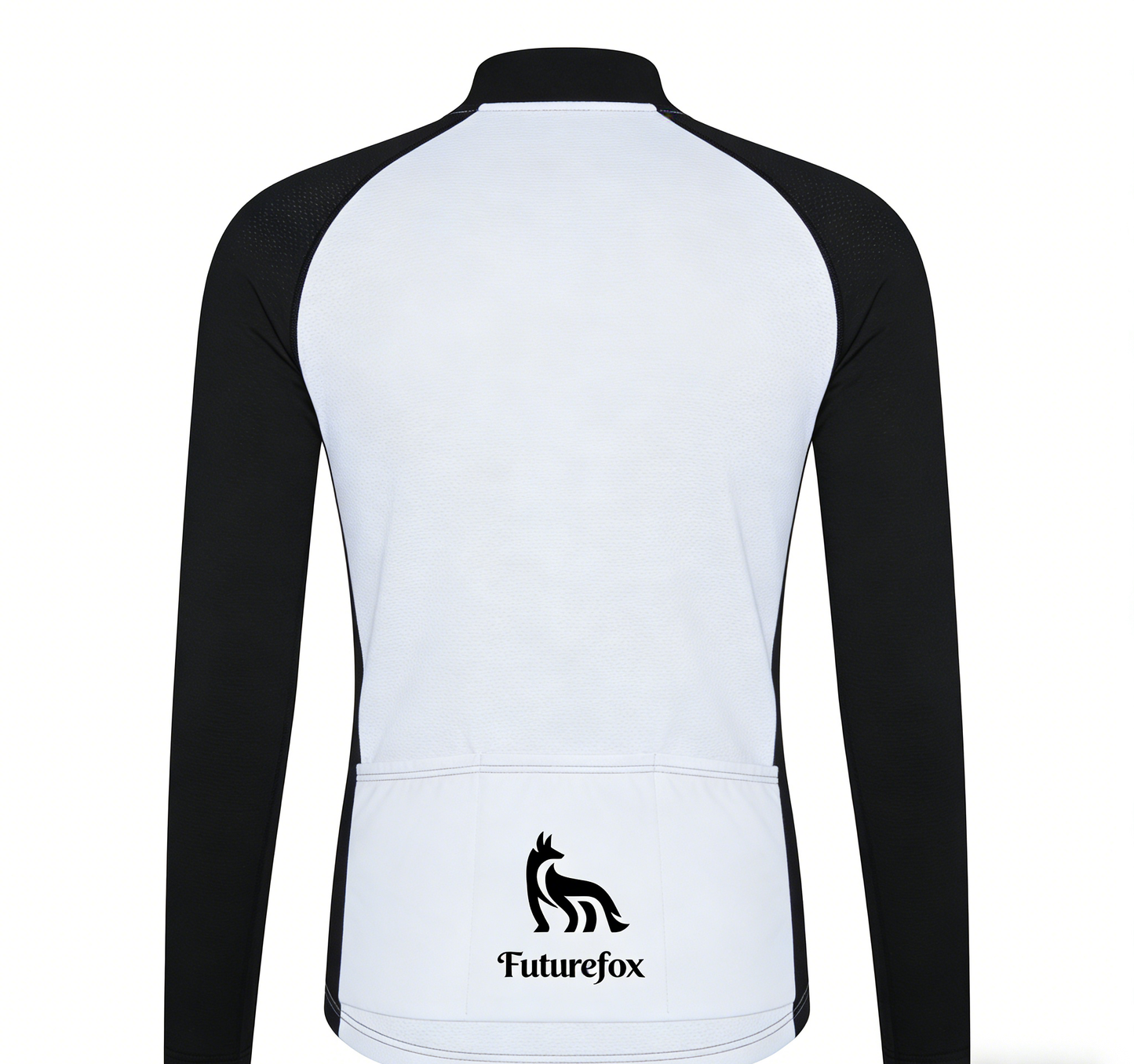 Futurefox Long Sleeve Cycling Jersey for Men Women, Black and White Color-Block Athletic Top with Full-Zip, Breathable Quick-Dry Bike Shirt with Back Pockets, Sports Cycling Wear