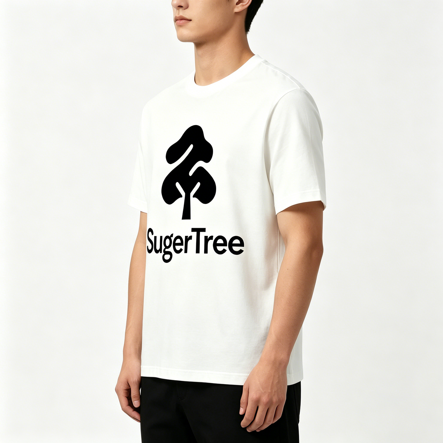 SugerTree Unisex Classic Crew Neck Cotton Graphic T-Shirt, Minimal Tree Logo Short Sleeve Tee, Soft Comfort Basic White Casual Top