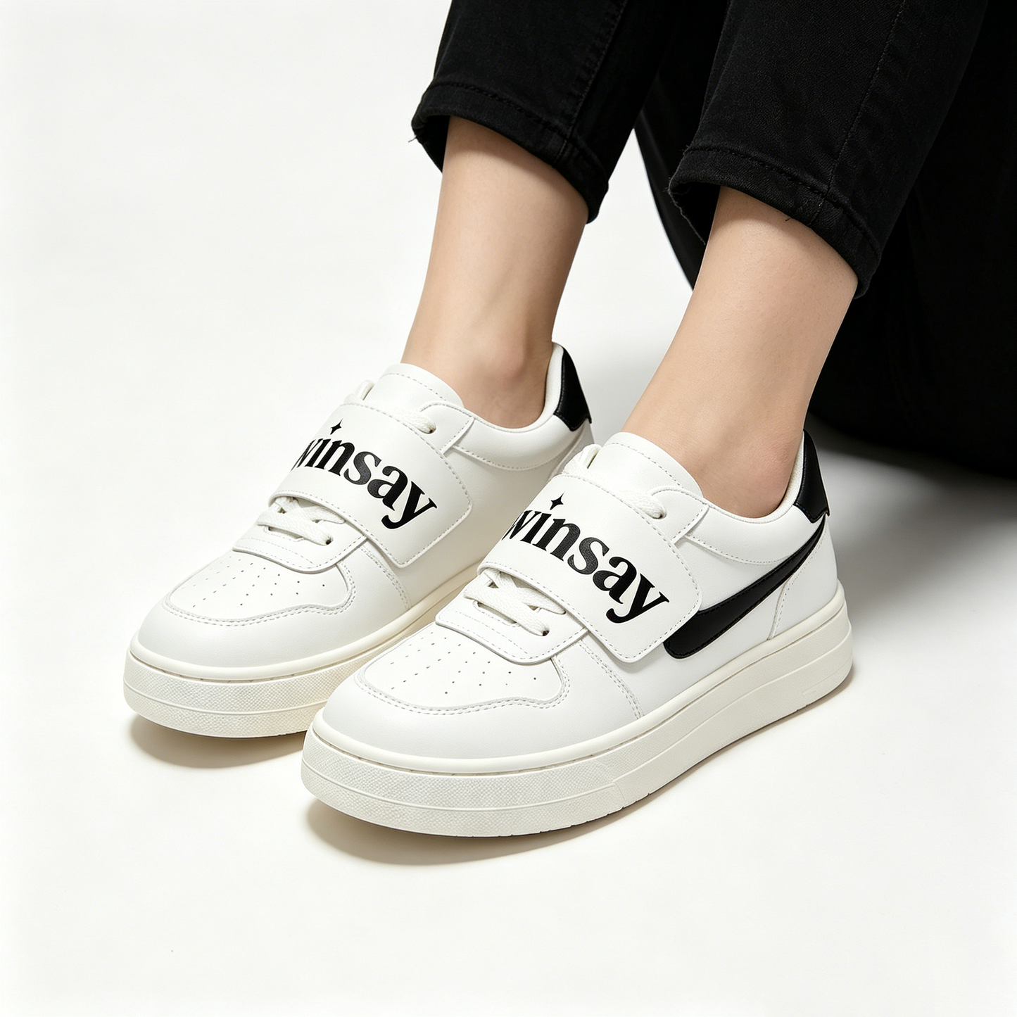 Twinsay Velcro Strap Platform Sneakers, Casual White Leather Low-Top Shoes, Comfortable Non-Slip Walking Shoes for Daily Wear, Fashion Streetwear Sneakers for All Seasons