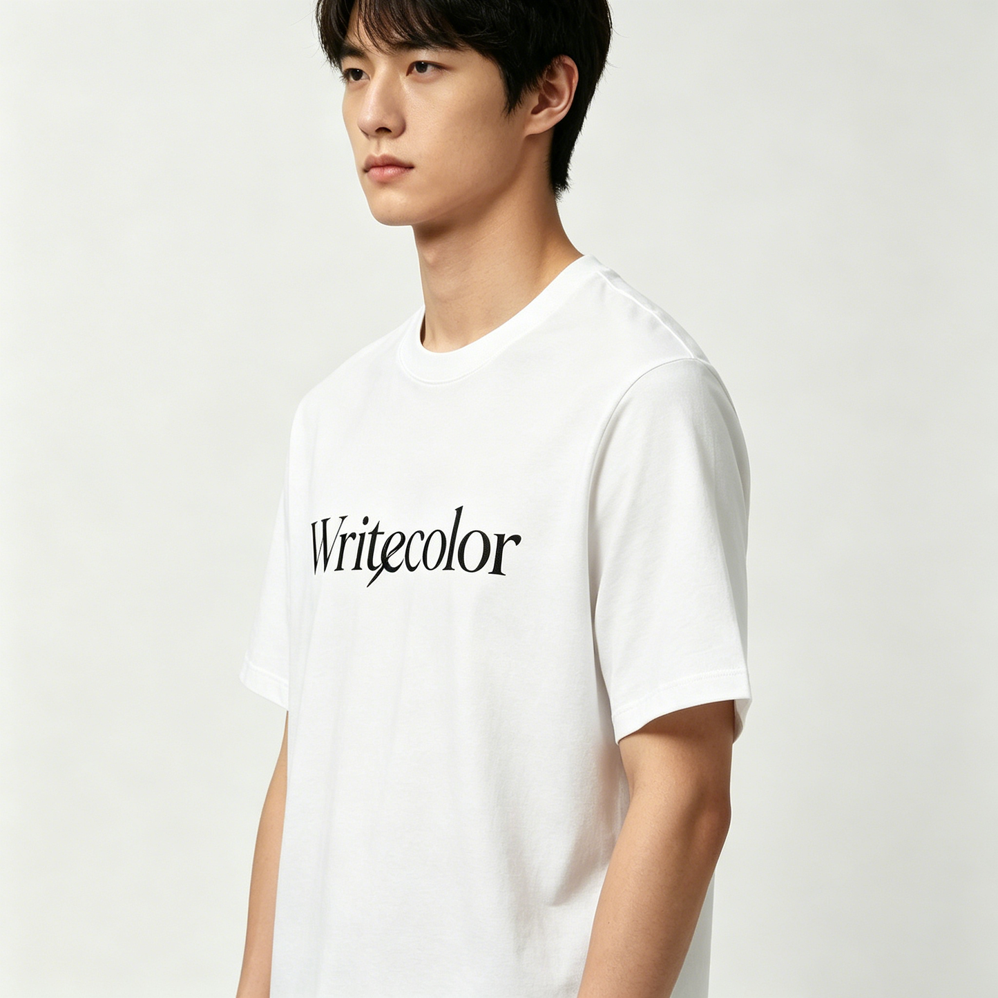 Writecolor Men's Classic Crew Neck Cotton Graphic T-Shirt, Minimal Elegant Letter Short Sleeve Tee, Soft Breathable White Basic Casual Top