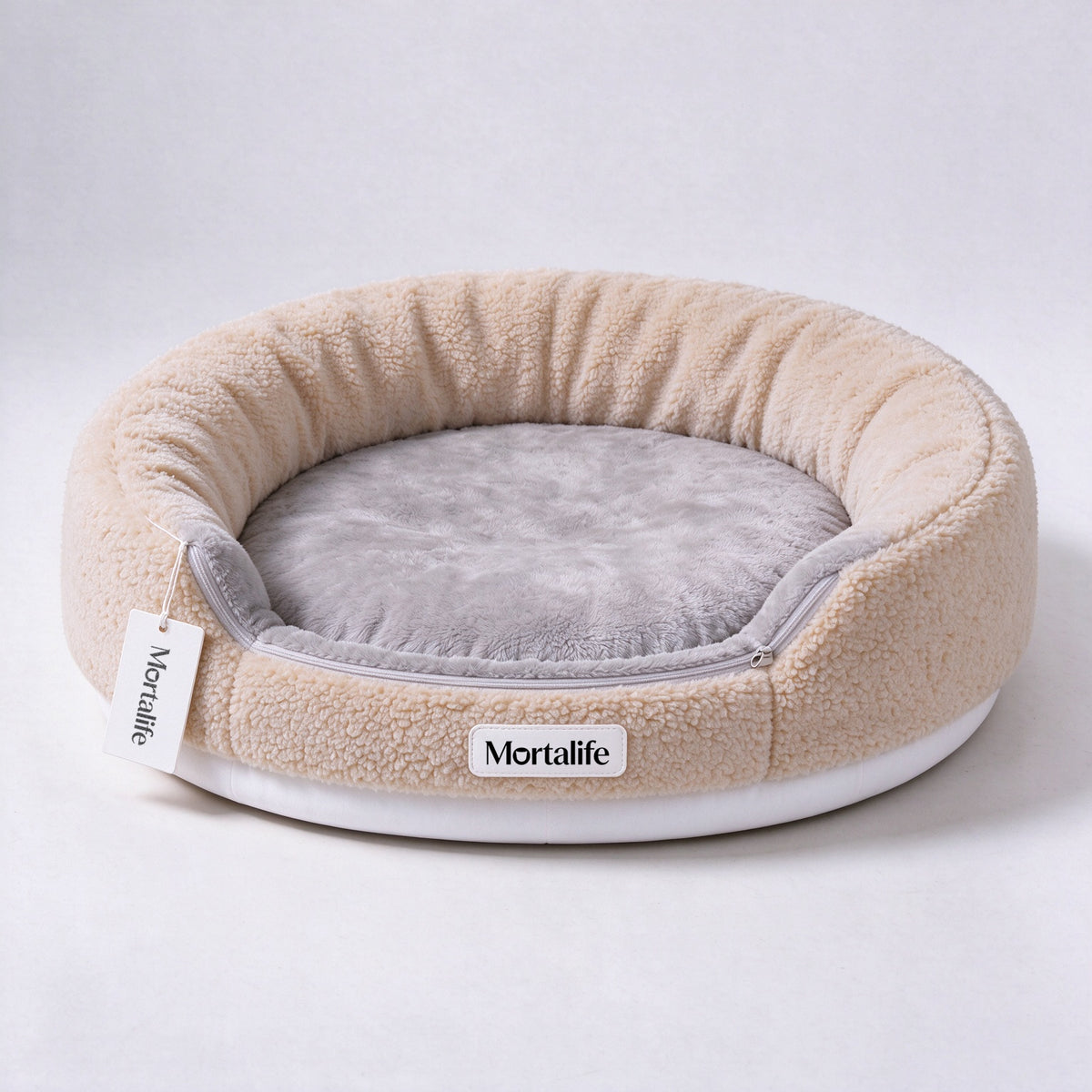 Mortalife Round Donut Pet Cushions for Dogs Cats, Soft Plush Pet Cushions with Removable Washable Insert, Non-Slip Bottom Calming Pet Cushions for Small Medium Pets