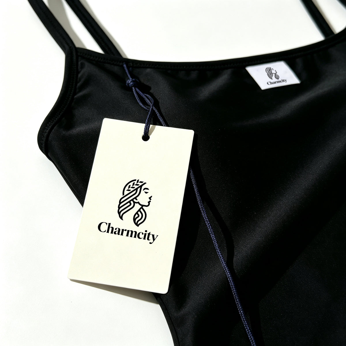 Charmcity Women's One Piece Swimsuit, Square Neck Thin Spaghetti Straps Bathing Suit, Classic Black Slim Fit Swimwear for Beach Pool